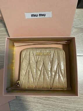 Miu Miu Metallic Gold Matelassé Zip-Around Wallet